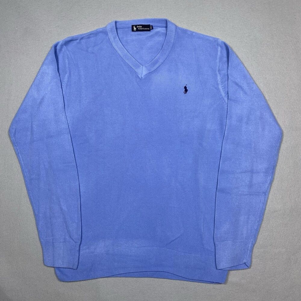 Polo Ralph Lauren Sweater Mens XL Light Blue Cashmere V Neck‎ Black Label Knit